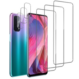 QZJinch 3 + 3 pieces, tempered glass for OPPO A54 5G, 2.5D Edge, 9H hardness, anti-oil, anti-fingerprint, HD protective glass, bubble-free, high sensitivity