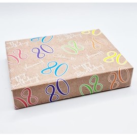 4 Sheets 4 Tags 80th Happy Birthday Celebrate Hooray Multi Colour Brown Unisex Wrapping Paper Age 80 Birthday Male Female Giftwrap (PA)