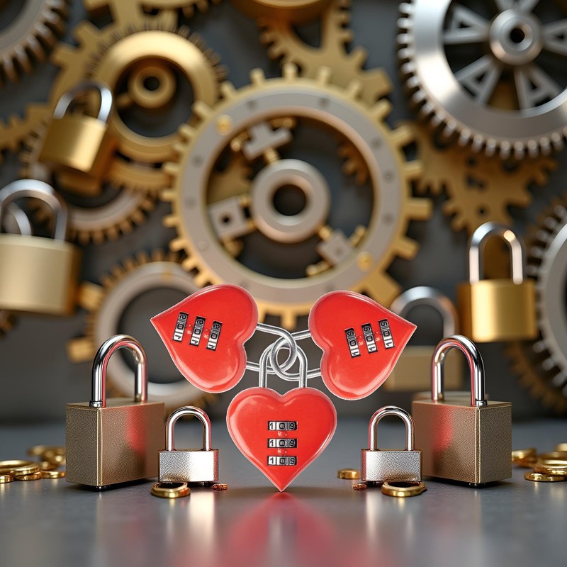 3Pcs Red Mini Heart Password Lock Small Metal Heart Shaped