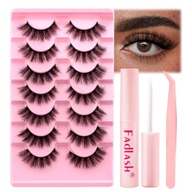 Fadlash Half Eyelashes Kit 3 Pieces, Half Eyelashes Wispy Cat Eye with Eyelash Glue and Tweezers, Natural and Wispy Half Eyelashes, DIY Lash Kit at Home (XH42)