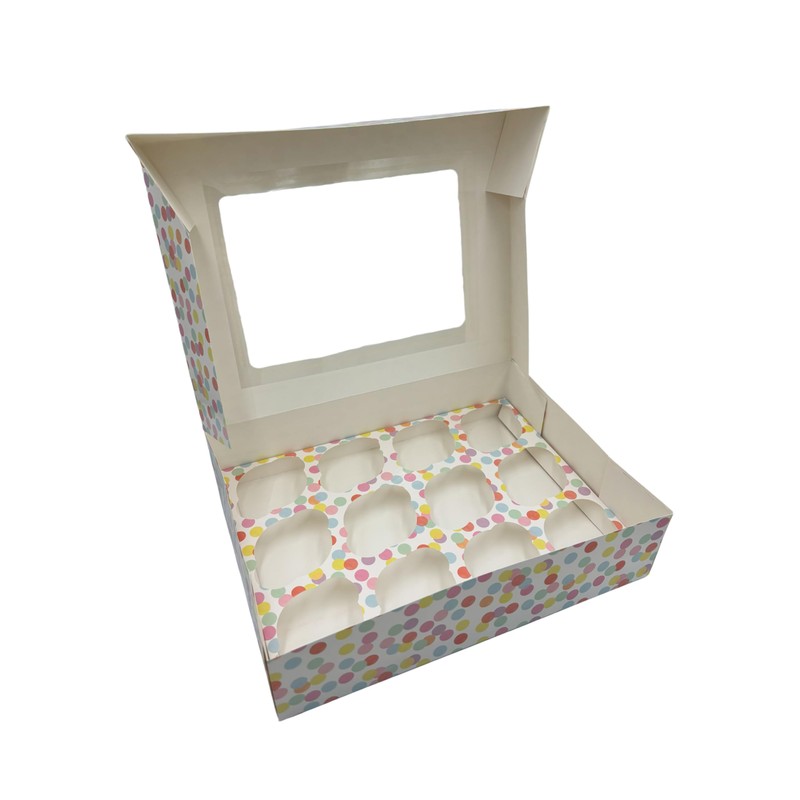 SwiftPick Home 3 Pack 12 Hole Cupcake Boxes |Multicoloured Polka