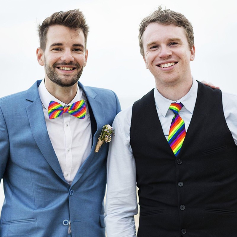 JDNFKG 1 Regenbogen Gestreifte Krawatte Und 1 Fliege, Party -Kleidungszubehör,