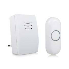 Byron DBY-21132 Doorbell Set, up to 100 m Wireless Range, up to 36 Melodies and 4 Volume Levels, Protection Class IP44, Easy Installation, White, 1 Carillon et 1 Sonnette