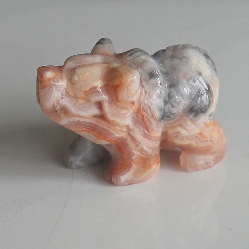 HLbshi Hand Carved Mixed Gemstone Crystal Bear Figurine Animal Carving