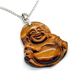 Franki Baker Lucky Tiger's Eye Buddha Pendant on Strong 925 Sterling Silver Box Chain. Length: 50cms.