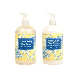 Greenwich Bay Fresh Milk Body Care Spa Quartet - Hand Soap, Lotion, Body Butter, and Soap Bar Square - Luxurious Shea Butter Body Care in Captivating Botanical Scents