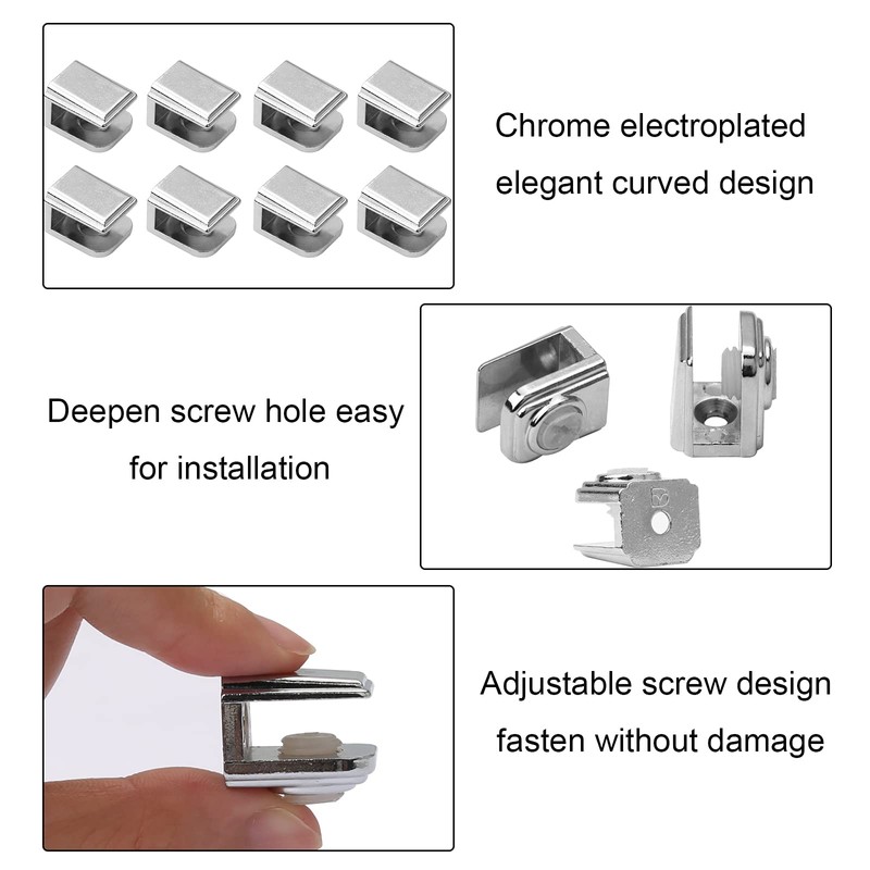 8 x Adjustable Glass Brackets Supports, 5mm -8mm Glass Shelf