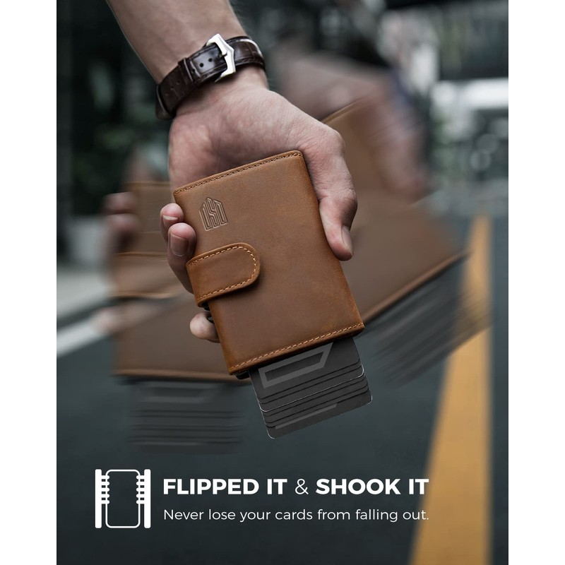 DODENSHA AirTag Wallet, RFID Blocking Genuine Leather Pop Up Credit