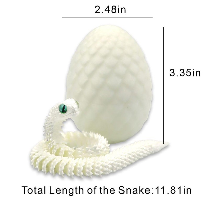 Vantico 3D Printed Snake Egg with Articulated Snake Inside, White