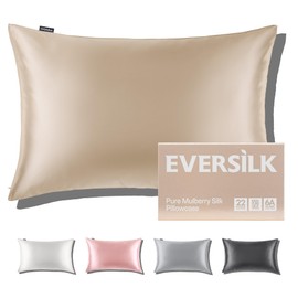22 Momme Silk Pillowcase for Hair and Skin: 100% Pure Double-Sided Pillowcase with Hidden Zipper - Silk Pillowcase - Mulberry Silk Pillowcase 1 Piece 40 x 80 cm Champagne