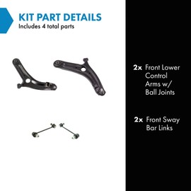 TRQ Front Suspension Kit Control Arm with Ball Joint Sway Bar Stabilizer Link Compatible with 2010-2013 Kia Soul