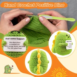 LONNLABS Positive Crochet Animals Dinosaur, Inspirational Mother's Day Gifts Birthday Gifts for Women Men Boys Girls, Emotional Support Crochet Dino Decor