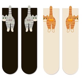 2 Pairs Cute Cat Socks with Balls, Adorable Animal Themed Cute Patterns Funny Socks, Cat Lovers Gifts for Women, Suitable for Spring Autumn Winter