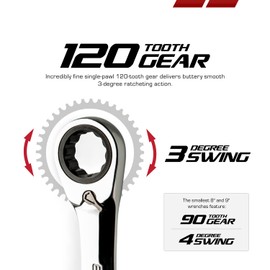 Non Stop 13 mm Ultrafine 120-Tooth Reversible Ratcheting Combination Wrench
