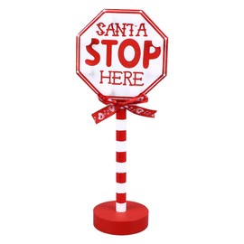 Christmas Stop Here Decor Metal Solid Wood LED Delicate Santa Stop Here Tree Topper for Christmas Party Octagon 12x8x30.5cm
