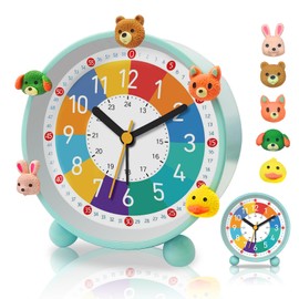 PIXESTT Children's Alarm Clock, Children's Alarm Clock for Back to School, No Ticking Noise, with Night Light and Snooze Function, with 5 Alarm Clock Decoration, Suitable for Learning, Sleep/Wake Up