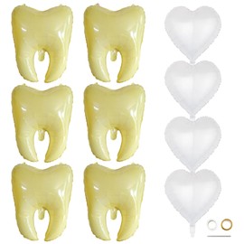 Xiuhusha Tooth Balloons, 10pcs Yellow Tooth Foil Balloons Heart Balloons Tooth Birthday Party Decorations Mylar Balloons for Clinic Dentist Decoration Teeth Theme Party Decoration Baby Shower