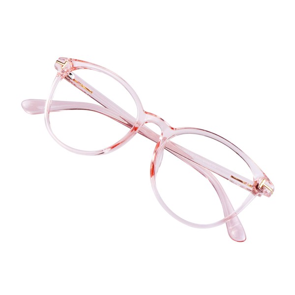 VisionGlobal Blue Light Blocking Glasses for Women/Men, Anti Eyestrain, Computer Reading, TV Glasses, Stylish Square Frame, Anti Glare (Clear Pink, No Magnification)