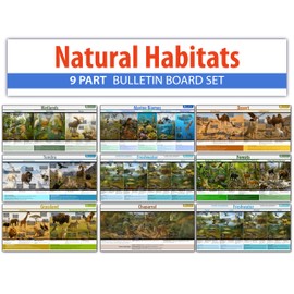 Earths Habitats ecosystem Line bulletin board set, 9 charts pack Laminated thick 3 mil (9"x18") Young N Refined