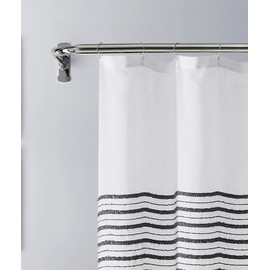 Linen Look 3D Textured Shower Curtain - Chenille Stripe Design in White 70" x 72" - Water Resistant Polyester Blend, Washable Shower Curtain - Perfect Cloth Shower Curtain for Stylish Bathrooms