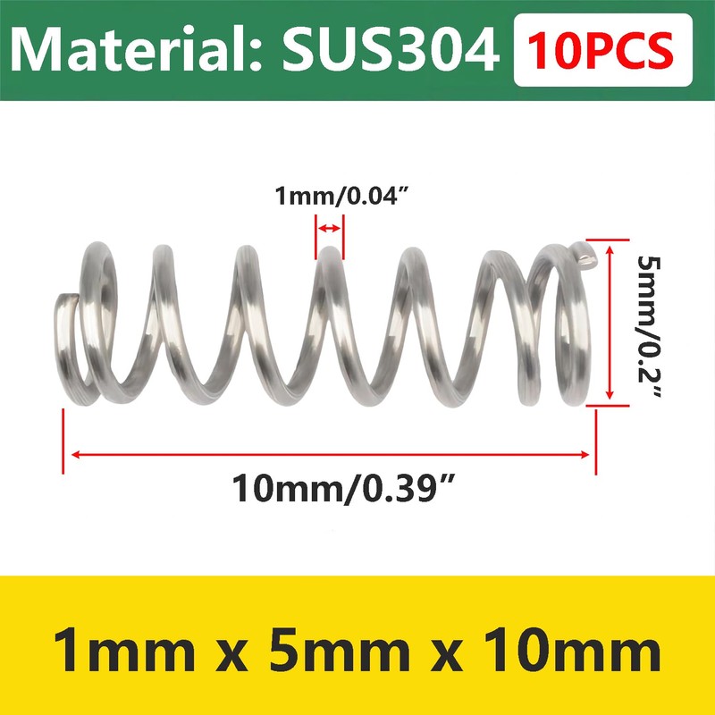 Qrity 10Pcs Coil Extended Compressed Spring, Compressed Springs, Stainless Steel