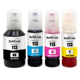 Go Inks 1 Set of 4 Ink Bottles 140ml Bk & 70ml C/M/Y to replace Epson 113 Compatible/non-OEM for EcoTank Printers