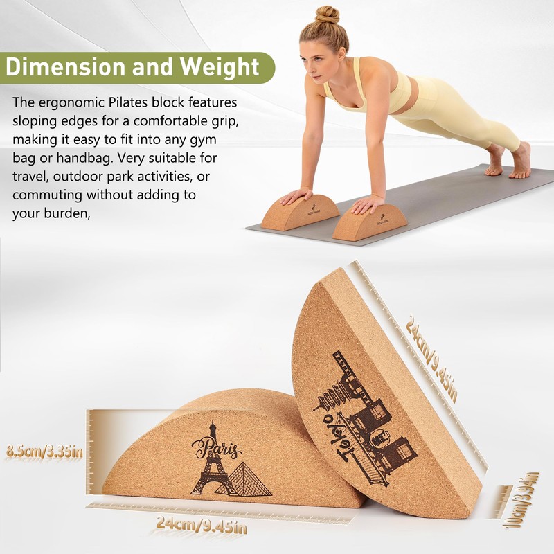 2 Packs Cork Yoga Blocks, Thick Natural Pilates Blocks and