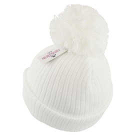 Faith & Sarah Kids Baby Pom Pom Hat Boy Girl - Fleece Lined Beanie Cap- Knitted Baby Bobble Hats White 3-6 Months