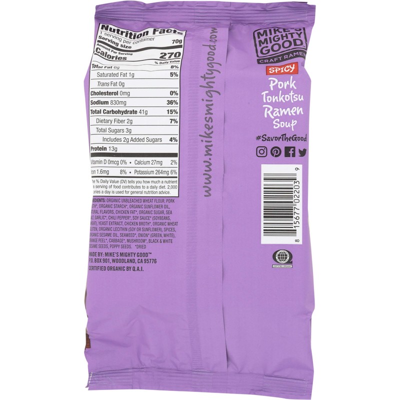 Mikes Mighty Good, Ramen Tonkotsu Pork Spicy Pillow Pack, 2.4