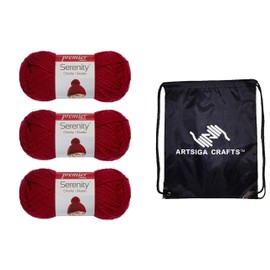 Premier Yarns Serenity Chunky Solid Red Ochre DN700-34 (3-Skeins - Same Dye Lot) Chunky Bulky #5 Acrylic Yarn for Crocheting and Knitting with Project Bag