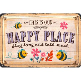 LANOLU Vintage Tin Sign Garden This is Our HAPPY PLACE, Farmhouse Metal Signs, Funny Garden Signs, Garden Plaque Decorative Outdoor Metal Signs for Outside Wall, Porch Patio 12x8"