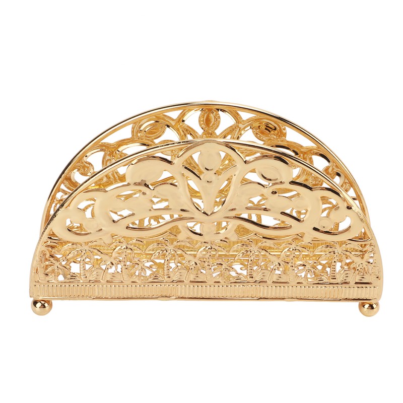 Napkin Holder Electroplating Hollow Iron Pattern Desktop Vertical Gold Metal