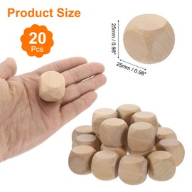 uxcell 20 Pcs Blank Wooden Dice, 25mm/0.98inch Unfinished Wooden Cube Rounded Corners Square Block for DIY Craft Projects