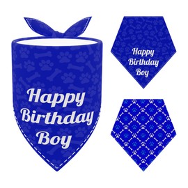 PET SHOW Dog Birthday Bandanas Paw Print Reversible Triangle Scarf for Small Dogs Boy Cats Kittens Puppy Party Bib Pets Grooming Accessories (Royal Blue for Boys,S)