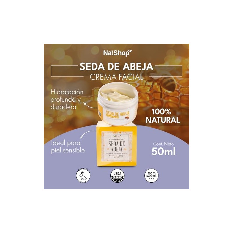 Natshop Crema Facial Seda Abeja Natural Aceite Oliva Romero Hidratante