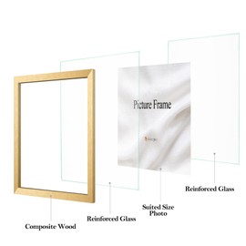 eletecpro 12x12 Floating Picture Frames Set of 2 with Real Glass Cover, Wall mount Display Photo for Multiple Size up to 12x12, Gold Floating Photo Frame for Wedding, Party, Home Decor
