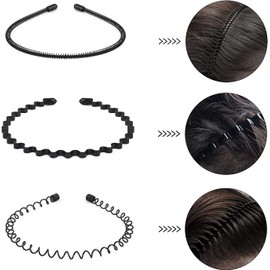 Wavy Spring Sports Headband, 4Pcs Metal Hair Bands, Head Hoop Black Wave-Shaped Hair Band for Men Women Non-Slip Headband Accessories Simple Elastic Non Slip Wide Headwear Bandeau Outdoor