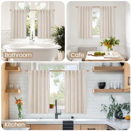 BGment Linen Curtains 40 Inch Length for Kitchen Cafe Window, Short Semi Sheer Drapes Light Filtering with Rod Pocket Back Tab Privacy for Bathroom Window, 2 Panels, 42 X 40 Inch