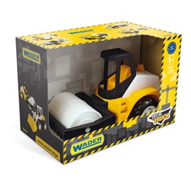 Wader 35365 Tech Truck Road Roller with Sturdy Steel Axles, Approx. 26 x 14.5 x 19 cm, Yellow, from 12 Months, Ideal as a Gift for Creative Play
