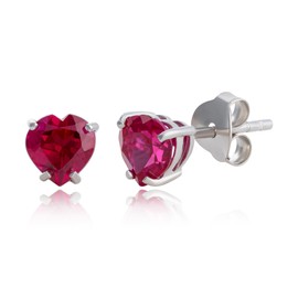 MAX + STONE 10k White Gold Heart Stud Earrings for Women with Created Ruby July Birthstone