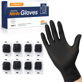 ANBOSON Black Nitrile Gloves 5 Mil, Individually Wrapped, 100% Nitrile, Powder-Free Latex-Free, Textured Fingertips, X-Large