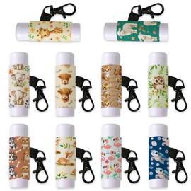 DELORIGIN 10pcs Animals Flowers Lip Balm Holder Keychain Lipstick Sleeves with Metel Clasp Chapstick Elastic Sleeves Lip Gloss Keychain Holder for Lip Balm Chap Stick Storage