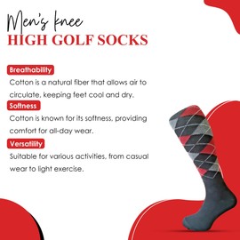 Rozgul 6 Pairs Men's knee High Golf Design Argyle Rich Cotton Equestrian Horse Riding Boot Socks,Uk Size 6-11