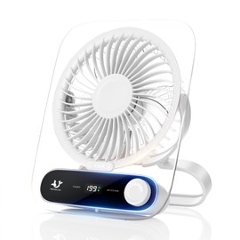 Small Desk Fan Quiet, Ultra-Thin 1-199 Speeds Portable Travel Fan for Sleeping with LED Display & 3000mAh 12H Battery Operated Fan- 180° Wide Angle, Small Fans for Bedroom Home Office(White)