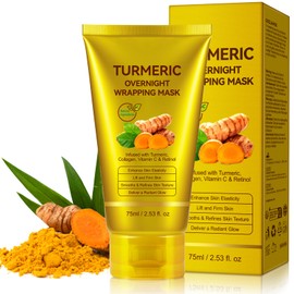 Turmeric Collagen Overnight Wrapping Mask,Kojic Acid Turmeric Night Wrapping Peel Off Mask -Gentle On The Skin,Brighten Skin,Moisturizing,Nourishes Dull,Uneven Skin,Firming Skin For Glowing Skin -75ML