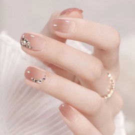 SEMTIM Nail Tips, 24 Pieces, Medium, Short, Round False Nails, Short Nail Tip, Medium Long, Popular, Japanese Style, Cute, Simple, Stylish, Adult Ceremonies, School Entrance Ceremonies, Graduation