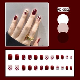 fdsmall False Nails for Women 24 Pcs Christmas False Nails Short Press on Nails with Snowman Pretty Square Fake Nails Short with Nail Glue Stick on Nails Festival Holiday Nails Fake Nail (05)