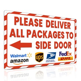 ALKB ALKB Delivery Sign for Outdoor Use 8x12 Inch Package Sign with Arrow Left - Please Deliver All Packages to Side Door