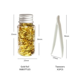 COACOM 6 Bottles Gold Foil with 1 Tweezers Gold Foil Gold Foil Luxury Foil Suitable for Nail Art Decoration Art Gilding Crafts