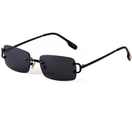 Laurinny Vintage Rimless Sunglasses Retro Rectangle Sunglasses for Men Women Trendy Sun Glasses Shades 90s Eyewear(Black/Grey)